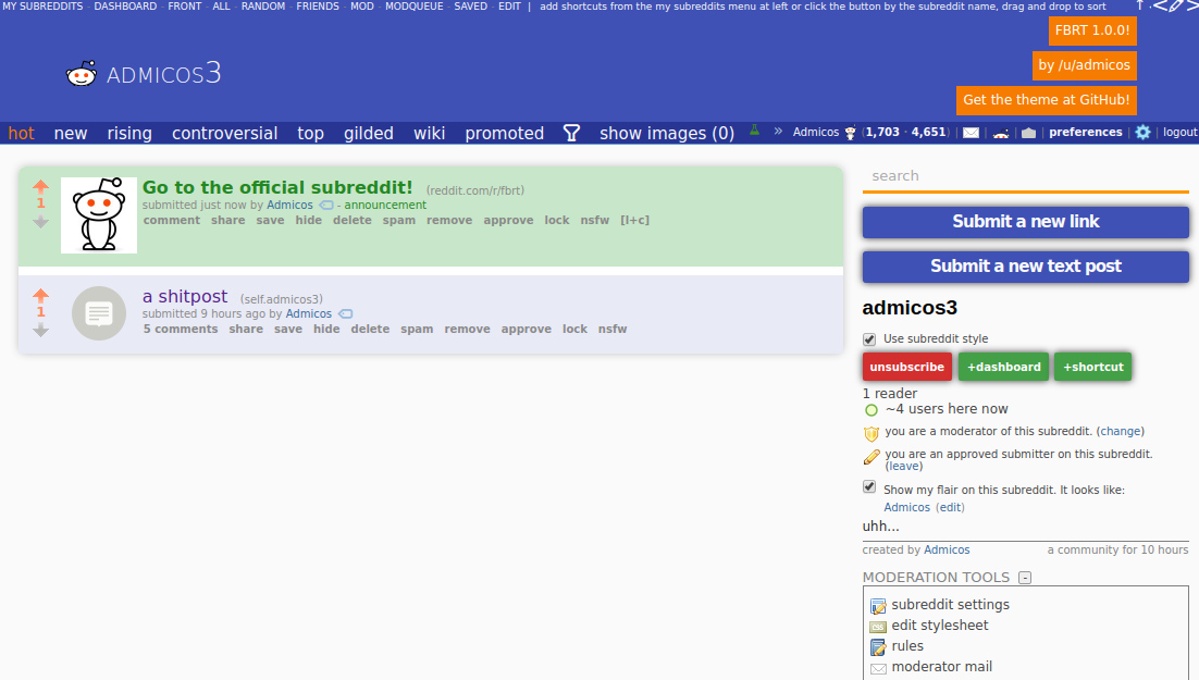 Picture showing screenshot of FBRT Theme in action on a subreddit.